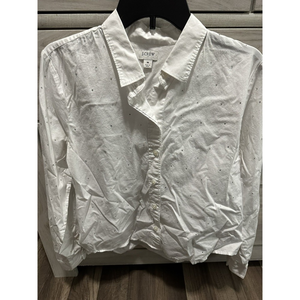 New J.Crew Modern Button Up Long Sleeve Shirt Rhinestone Detail White Sz medium - Picture 4 of 4
